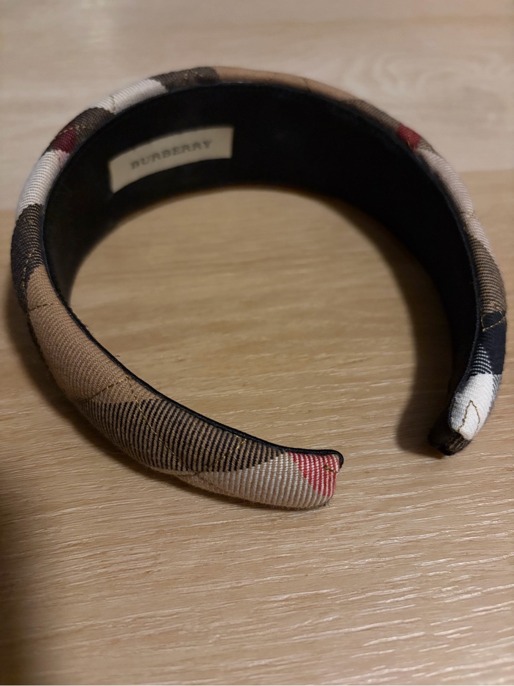 Burberry Nova Check Quilted Wide Headband Beige Plaid